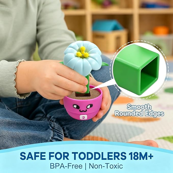 GEERAY Montessori Flower Garden Building Toy, 10 Sets Toddler Shape & Color Matching Game, Fine Motor Skills Preschool Sensory Toys, Educational Gardening Gift for 1-3 Year Old Boys Girls