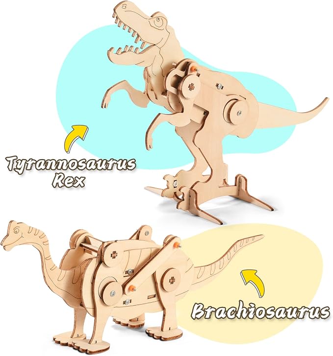 Dinosaur STEM Kits for Kids, 4 in 1 Wood Building Toys for Boys Crafts 8-12 | Build It Yourself Science Woodworking Kit, DIY 3D Wooden Puzzles Model for Kids, Birthday Gift for 8 9 10 11 12 13 Year Old