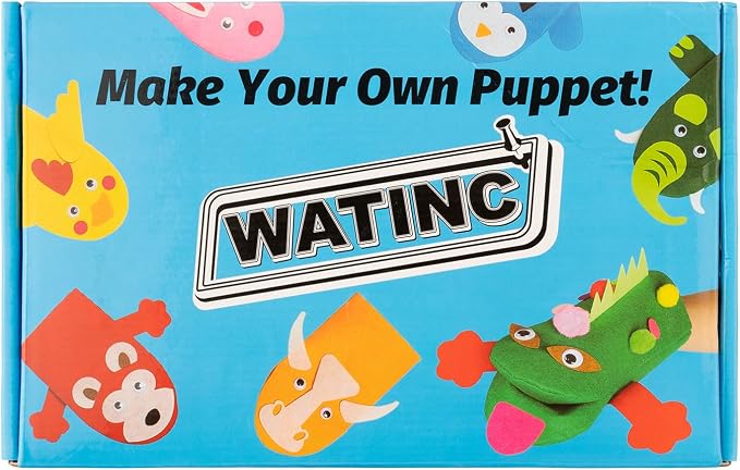 WATINC Hand Puppet Making Kit, Felt Sock Puppet Toys for Kids (Animals) | 6 Styles, Make Your Own Storytelling & Role Play Crafts, Creative Group Activity, Party Favors & Gifts for Kids Ages 4-8