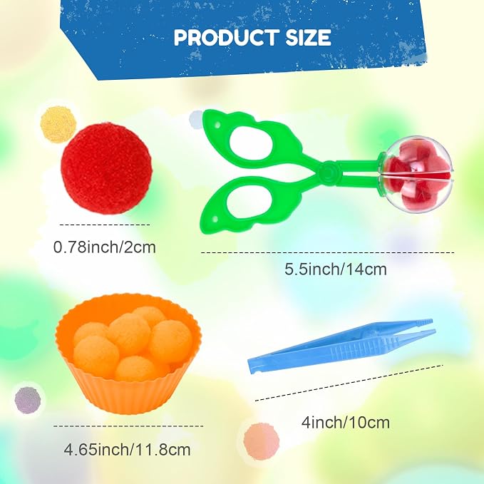 114 PCS Fine Motor Skills Sensory Bin Filler | ncludes 10 Sorting Bowls, 100 Pom Poms, 2 Tweezers, 2 Scooper Scissors for Kids Early Education, Counting Sorting Training De