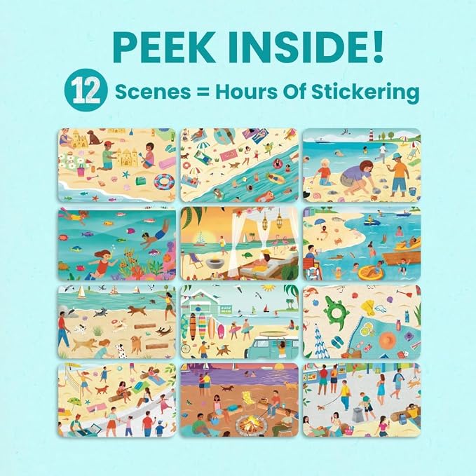 Cupkin Beach Day Coloring & Sticker Activity Book | 500+ Stickers | Spiral-bound kids craft format with 12 scenes, 12 art pages, side-by-side viewing, and an easy-peel design for ages 2–8