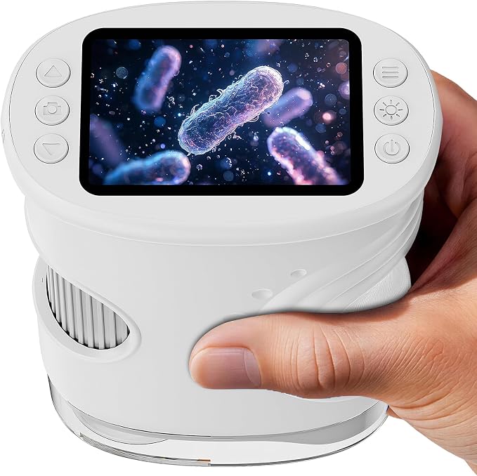 SEEKID Microscope for Kids 200-1000X, STEM Toy Science Kit for Kid(White) | Handheld Digital Microscope, 2" IPS Screen, 4K HD Camera 200+ Photo Storage for Girls Boys Child Birthday Gifts