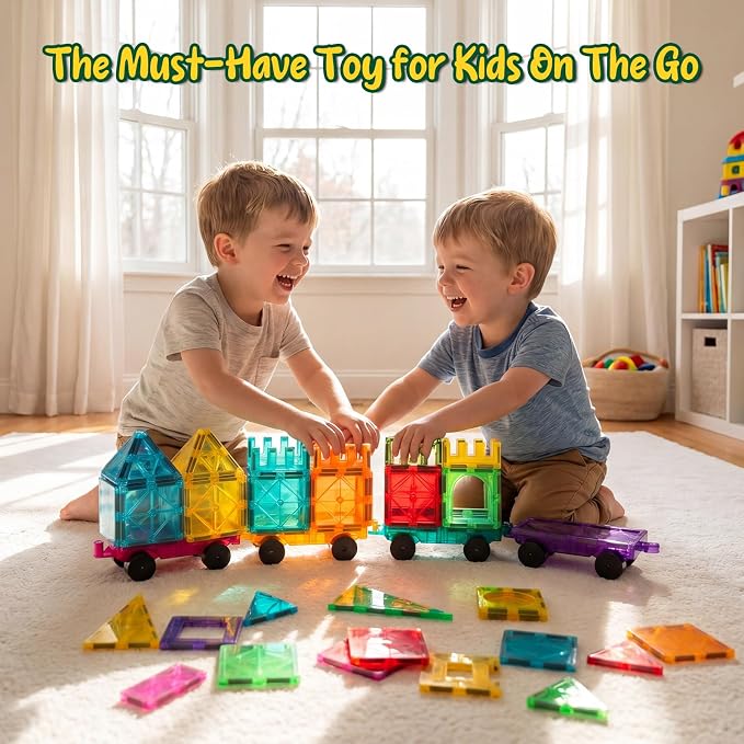 Bmag 4 PCS Magnetic Tiles Car Base Accessories, Compatible with Most Standard Magnetic Building Tiles, Sealed Magnet Car Bases, STEM Building Expansion Kit for Kids Aged 3+