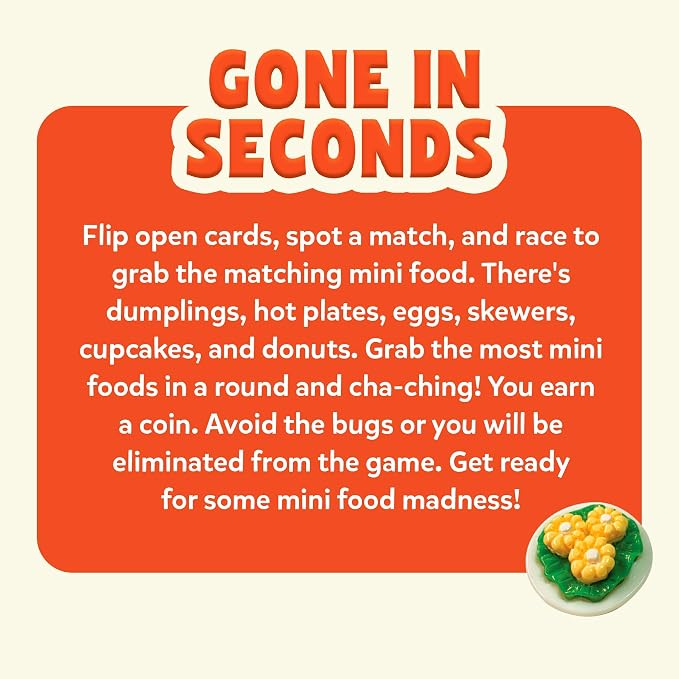 Gouda Games Gone in Seconds – Fast-Paced Card & Board Game for Kids, Teens & Adults | Mini-Food Game, Quick Reflex Family & Party Game, Hilarious Food Grab Challenge, Ages 6, 7, 8 & Up, 2-5 Players