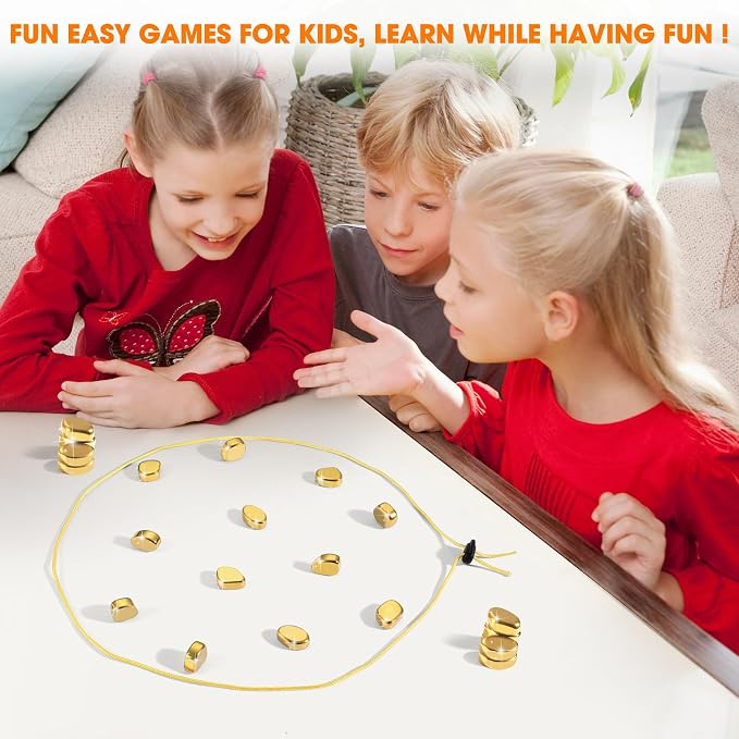 Upgraded Magnetic Chess Game Set with 20 Larger Golden Stones & Rope, Portable Magnet Game, Fun Strategy Puzzle for Kids & Adults, Family Party Travel Cluster Game