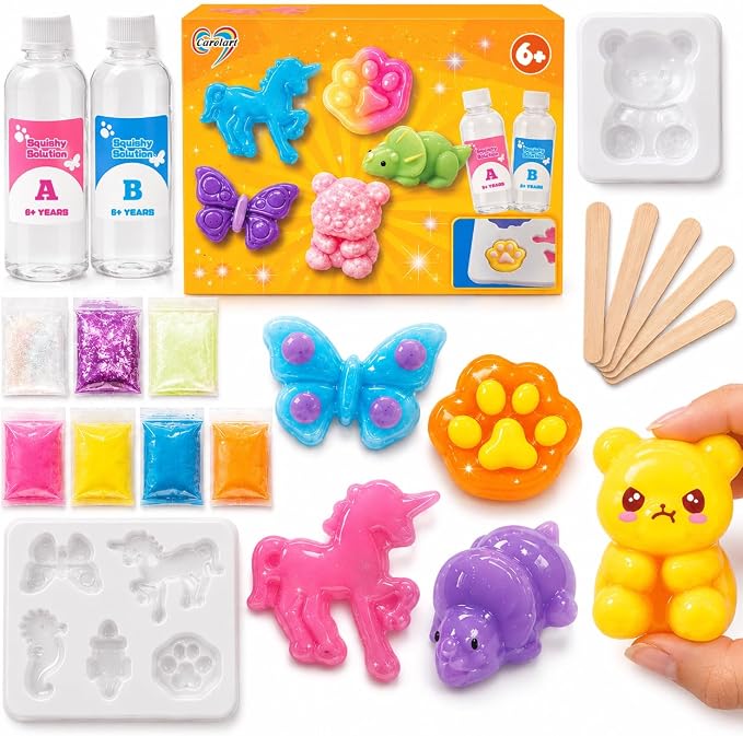 Carolart Squishy Making Kit, DIY Squishies Maker, Craft Kits for Kids | DIY squishy toys with fast curing nonsticky material, STEM arts & crafts activity kit, gift for girls and boys ages 6-12