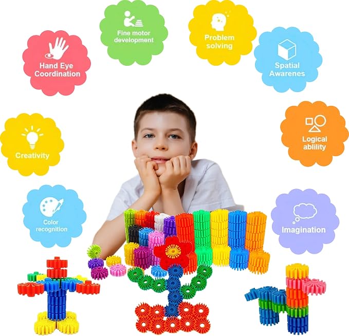 STEM Building Blocks Toys for Kids – Educational and Safe Gear Interlocking Construction Playset – Develop Creativity Preschool Brain Teaser Toys Gift for 3 4 5 Years Old Kids Boys Girls