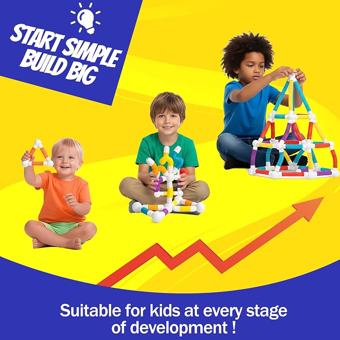 Magnetic Building Sticks for Toddlers 1-3, Flexible STEM Construction Toy | Montessori-Inspired Sensory Play, Soft Flexible Magnets, Creative Building Kit for Boys and Girls Ages 3-6