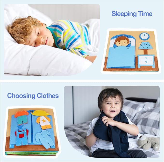 BizyKoady Montessori Busy Book for Toddlers 2-4, Pretend Play Quiet Book | Early Learning Educational, Travel Toys, Travel Essentials, Learning Activitie, Boys Christmas Gift, Felt