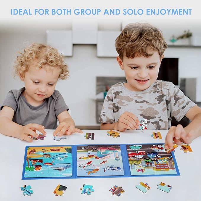 Magnetic Puzzles for Kids Ages 4-6, 20-Piece Preschooler Travel Toys Transportation Puzzles Ages 3-5, Educational Learning Magnets, Ideal Road Trip Activities Toys for 3 4 5 6 Boys and Girls