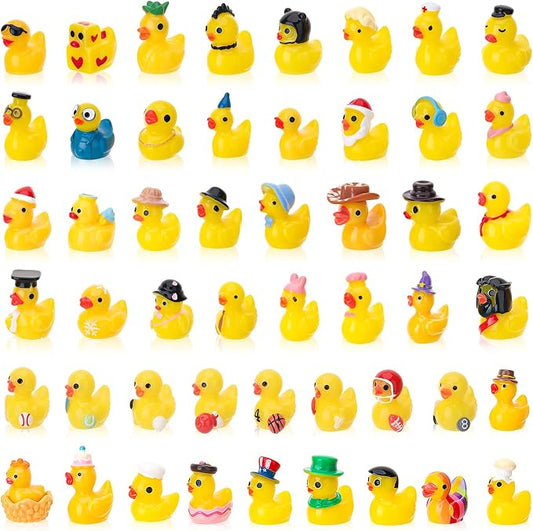 50 Pack Multicolor Mini Resin Ducks, Novelty Little Yellow Duck | Tiny Ducks to Hide Prank, Party Favor for Birthday, Graduation, Independence Day, Halloween, Christmas (50 Styles)