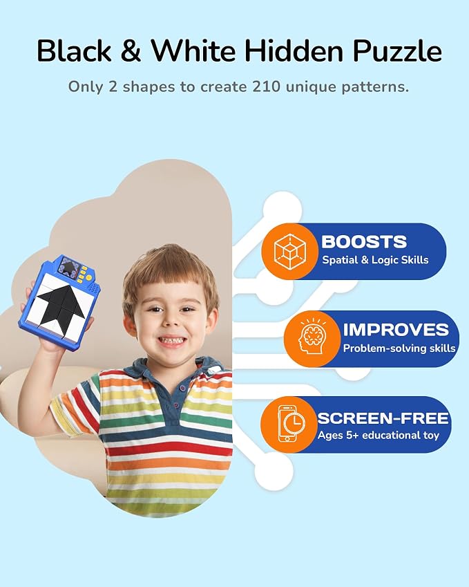 3D Hidden Blocks Puzzle Board Game, 210 Logic Challenge Levels Ages 8–12 | Color & Shape Brain Teaser Toy,Montessori STEM Educational Game, Perfect Birthday for Boys and Girls