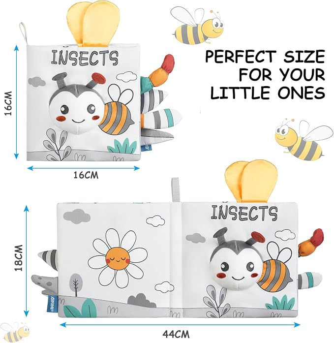 HOTUT Soft Baby Book Toy - Newborn Crinkle Touch and Feel for 0-6 Months, 3D Toddler & Kids Toy, Gift for Boys & Girls (Bee)