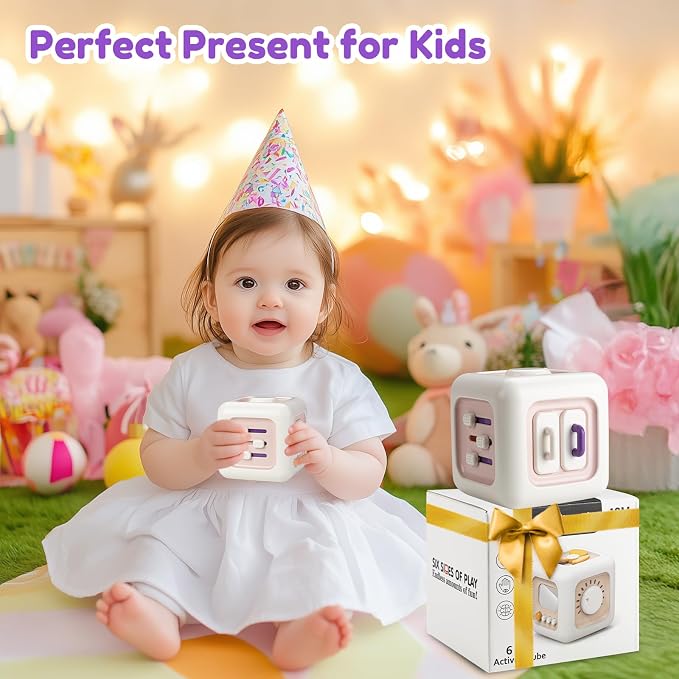 SOCBTNSO Montessori Busy Cube Travel Sensory Toy for Toddlers | Learning Fine Motor Skills, 1st Birthday Gifts for 1 Year Old, 6 9 12 Months Baby