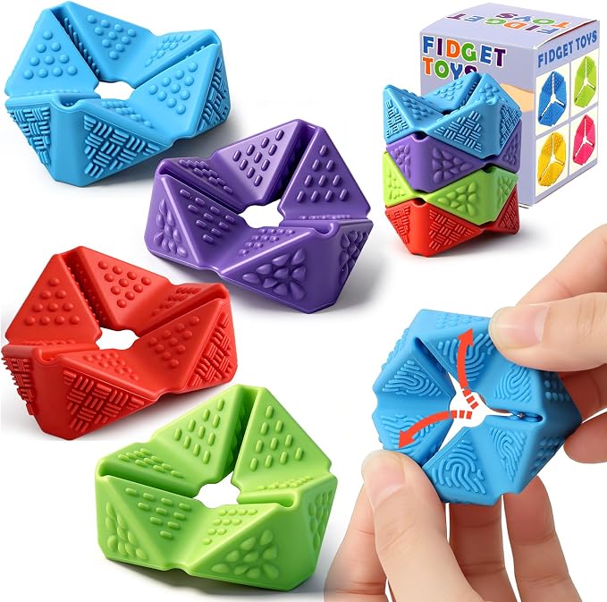 4PCS Sensory Flip Cube Fidget Toys, Quiet Fidget Toy for Kids & Adults | Hexagonal Silicone Sensory Toys for Teens,ADHD,Classroom Prizes,Office Desk Fidgets,Travel Toys,Party Favors,and Gift Ideas