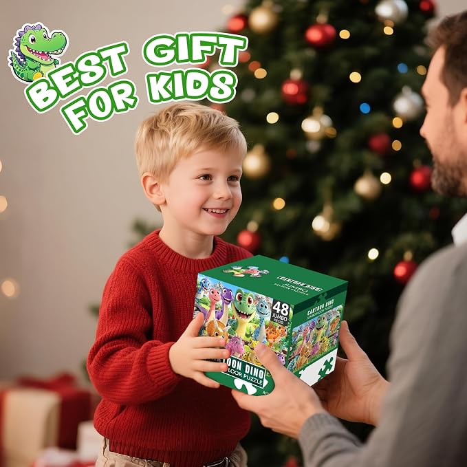Jumbo Floor Puzzle for Kids,48 Piece Cartoon Dino Jigsaw Puzzle Ages 3-8 | Dinosaur Theme,Extra-Large Thick Pieces Fit Little Hands,35x24 in Completed，Preschool Gift for Boys and Girls Ages 3-8