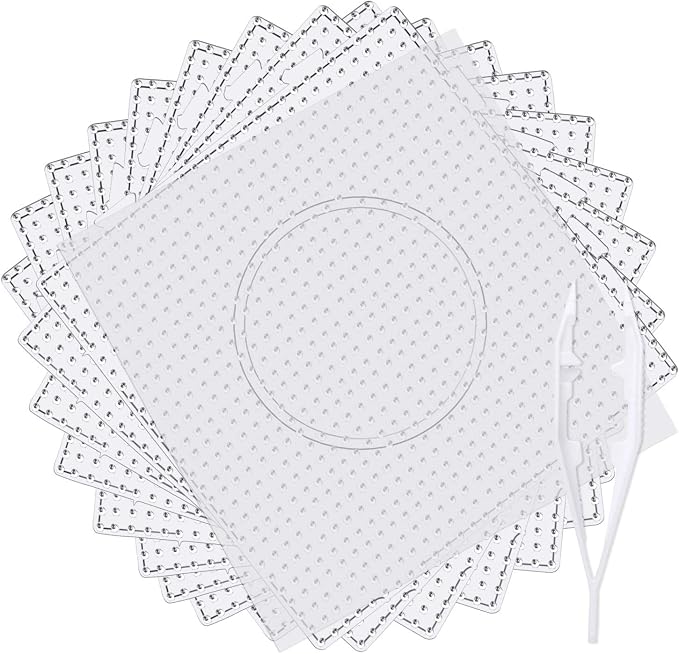 9pcs 5mm Large Square Fuse Beads Pegboards, Plastic Bead Boards | Clear Plastic Boards, Ironing Paper and Tweezers Included, Fits 5mm Fuse Beads, Kids DIY Craft Activity