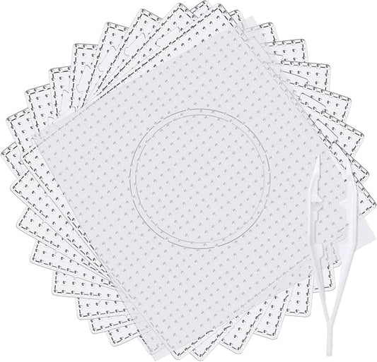 9pcs 5mm Large Square Fuse Beads Pegboards, Plastic Bead Boards | Clear Plastic Boards, Ironing Paper and Tweezers Included, Fits 5mm Fuse Beads, Kids DIY Craft Activity