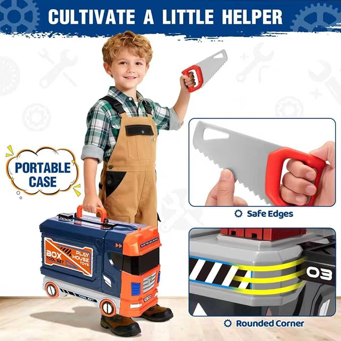 Kids Tool Bench with Electric Drill and Power Miter Saw, Construction Workbench Toys for Boys Age 3 4 5 6 7 8, Toddler Realistic Tools Table Playset, Tool Box Set, Christmas Birthday Gift for Kids 3-5
