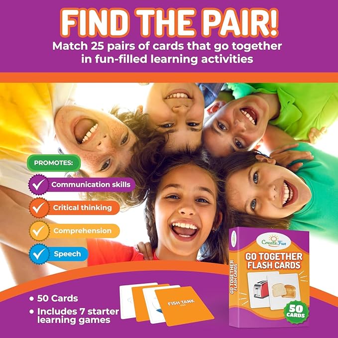 CreateFun 100 Go Together Opposites Flash Cards Set - Gifted Kids Learning | Matching Educational Photo Cards - Parents,Speech Therapy,Autism,ESL,Dementia care,Stroke recovery,Language,Cognitive Skills