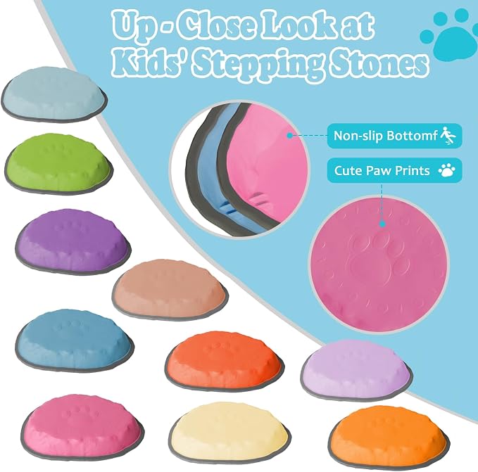 Stepping Stones for Kids, 10 PCS Non-slip Toddlers' Balance Sensory Toys, Indoor & Outdoor Play, Obstacle Course Game for Children Promoting Coordination and Motor Skills, Ages 3 4 5 6 7 8+