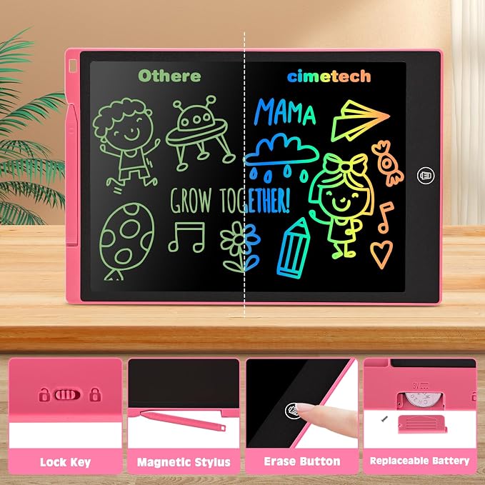 cimetech LCD Writing Tablet, 12 Inch Drawing Pad Doodle Board for Kids | Toddler Girl Toys for 1-3 Year Old, Learning and Educational Kids Toys for 4 5 6 7 8 Year Old Boys Birthday Gift, Pink