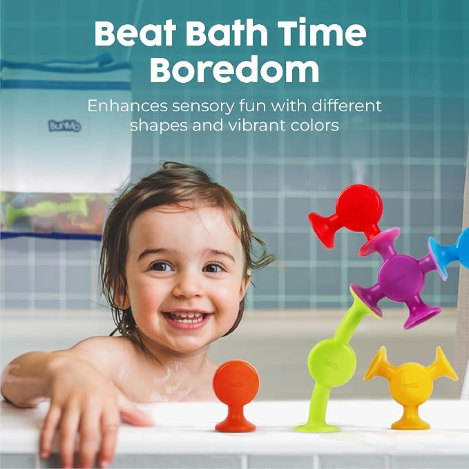 BUNMO Bath Toys Suction - Connect, Build, Create - Bath Toys - Hours of Fun & Creativity - Fine Motor Skills - Stimulating Sensory Toys - Non-Mouthable Toy 3+ - Textured 44 Pack