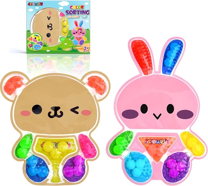 2Pcs Color Sorting Sensory Toys for Kids with Autism Toddler Toys for Airplane Travel Road Trip Preschool Montessori Toys Fine Motor Skills A Easter Basket Stuffers Gifts for Kids Boys Girls