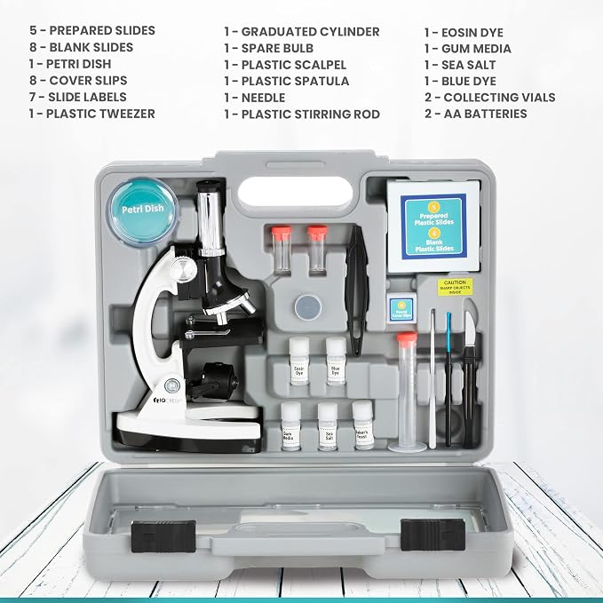 AmScope M30-ABS-KT2-W-TKVB1 1200X White Metal Arm Starter Microscope Kit | 120X-1200X Magnification Range