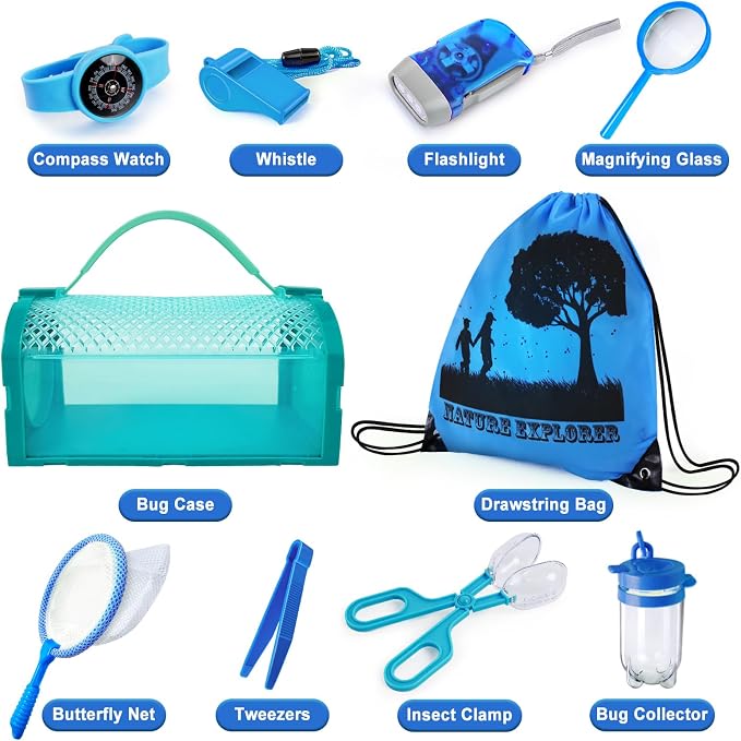Bug Catcher Kit & Outdoor Explorer Kit for Kids, 10 Pcs Bug Catching Kit | with Toy Cage, Backpack, Flashlight, Outdoor Exploration Toys Gift for Boys Girls 3-12