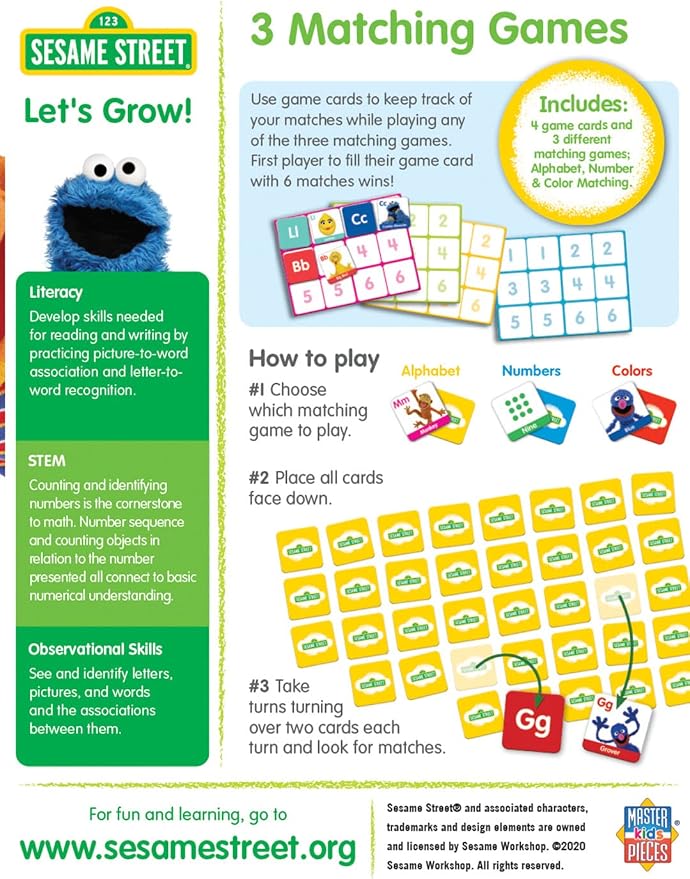 MasterPieces Kids Games - Sesame Street - 3 Fun Ways to Play Matching Game Set