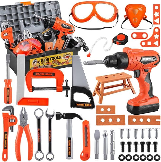 Kids Tool Set 48pcs, Christmas Birthday Gifts for Boys Girls Ages 3 , 4, 5, 6, 7,Toddler Tool Set with Portable Tool Box & Electronic Toy Drill, Construction Toys Tools for Toddlers