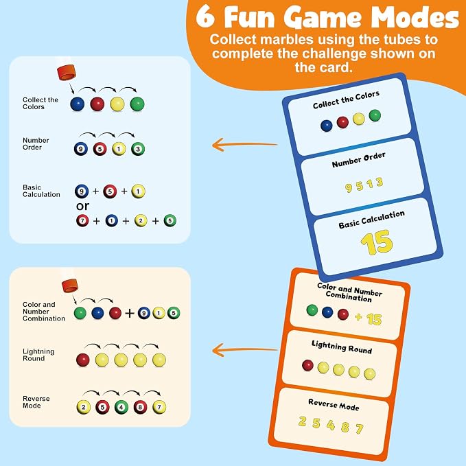 Kasfalci Lightning Balls – Fast Paced Marble Game for Kids Ages 4-8, 6 Game Modes Action Board Games with Color and Number Learning, Hand-Eye Coordination, Fine Motor Skills, Family Games, Kids Toys