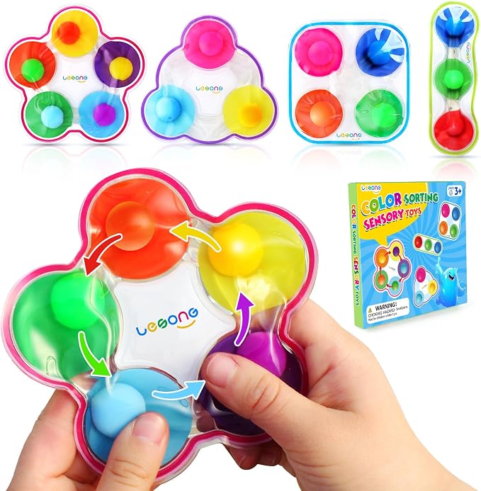 LESONG Sensory Toys for Kids with Autism: 4 Pack Color Sorting Fidget Toys - Sensory Games for Toddlers - Calm Down Color Matching Toy for Boys Girls