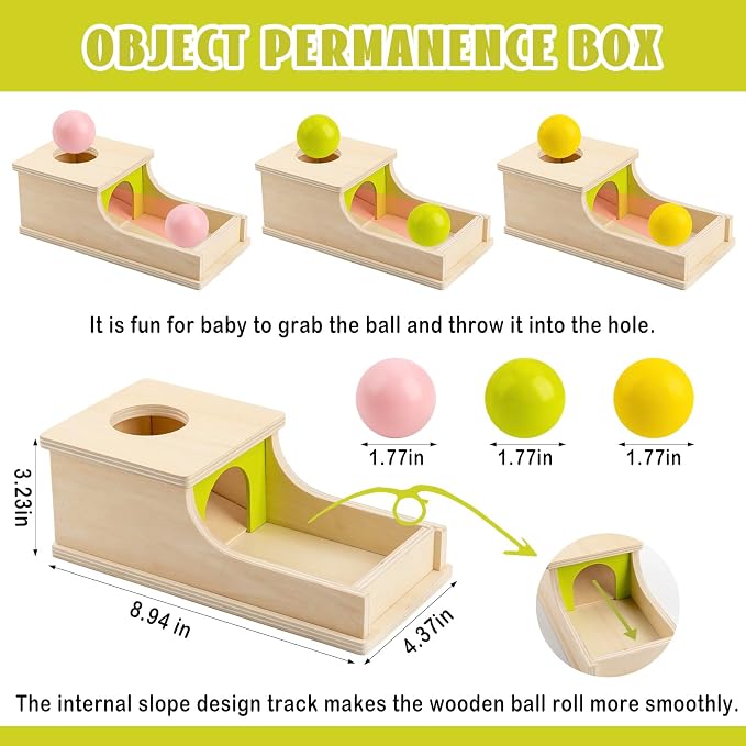 Montessori Toys for 6 Month Old, Object Permanence Box with Three Balls | 8 Month Old Baby Toys, Wooden Preschool Infant Toys 6-12 Months Developmental, Cause and Effect Ball Drop Toy