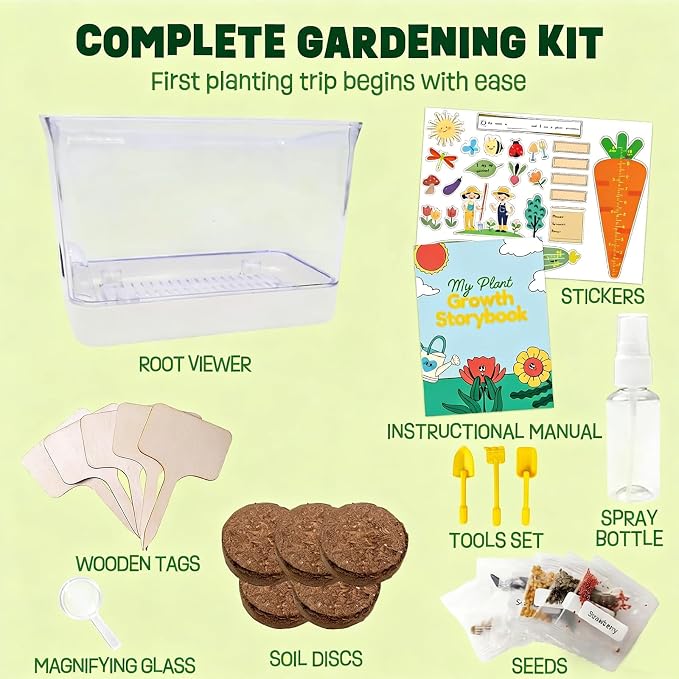 Large Root Viewer Kit for Kids STEM Science Toy Growing Kits for Ages 4, 5, 6, 7, 8, 9,10 Birthday Gifts for Boys Girls, DIY Set, Includes Strawberry, Eggplant, Dwarf Sunflower, Carrot, Pea, Scallion