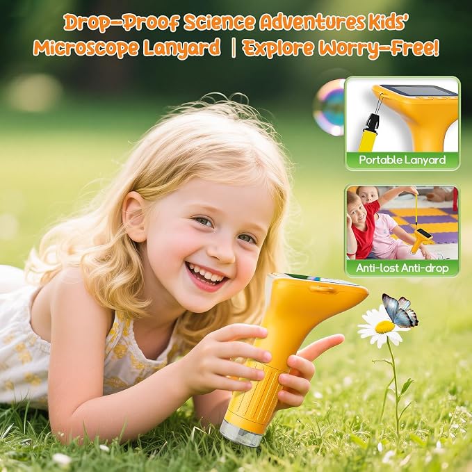 SKYBASIC Digital Microscope for Kids, 3" Screen 1000X Handheld Microscope HD Pocket Portable Microscopes Camera, Science Edu Fun Birthday Gifts Toys for Ages 4-12 Children Students Boys Girls -Yellow