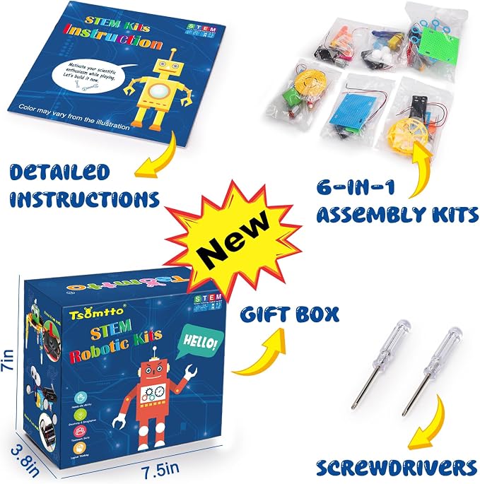 STEM Kits for Kids Robotics Kit Set, Boys Craft Educational STEM Toys Gifts | Science Experiments Project Activities for Kids, Engineering Building Electronic Motor Craft for 8 9 10 12 Year Old Birthday