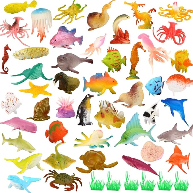 52 Pack Ocean Animal Toys for Kids, Mini Sea Creature Figures | Realistic sea life figures for bath play, water tables, sensory bins, school projects, party favors, and cake toppers