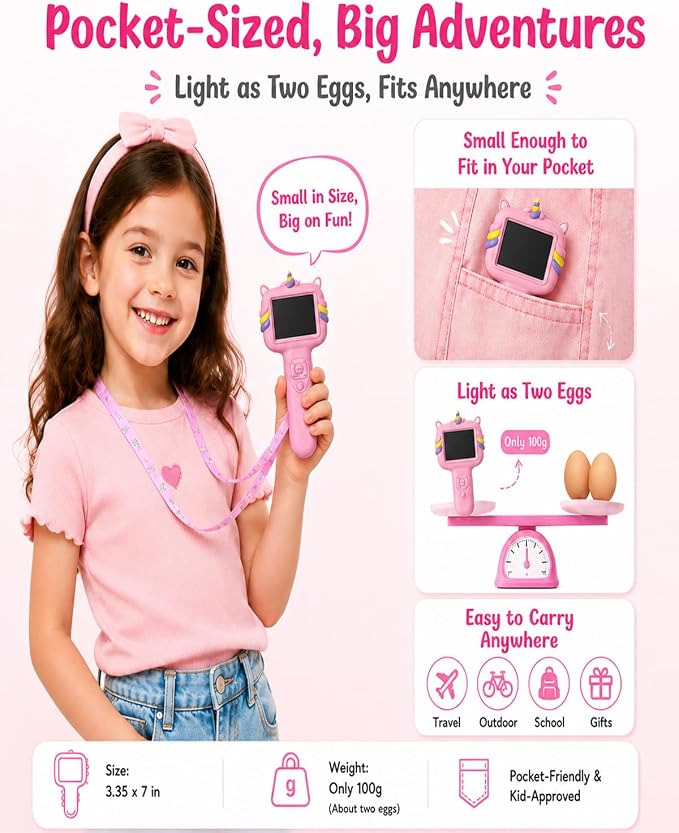 Microscope Camera for Kids Gifts Toys- Handheld Pocket Microscope Autofocus | 2.4" Screen Mini Digital Educational Science Kit for Christmas Birthday for Age 3-5 5-7 8-12 Girls Boys(Pink)