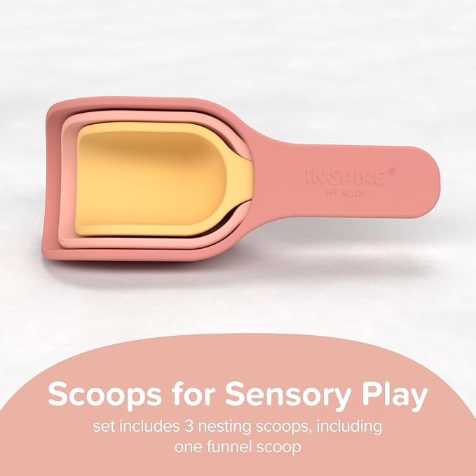 3 x Coral Scoops for Messy Play | Kids Silicone Sensory Scoops | Kids Scoops Sensory Play | Messy Play Mud Kitchen Accessories | Suitable for 10 Months Plus | Tuff Tray Accessories