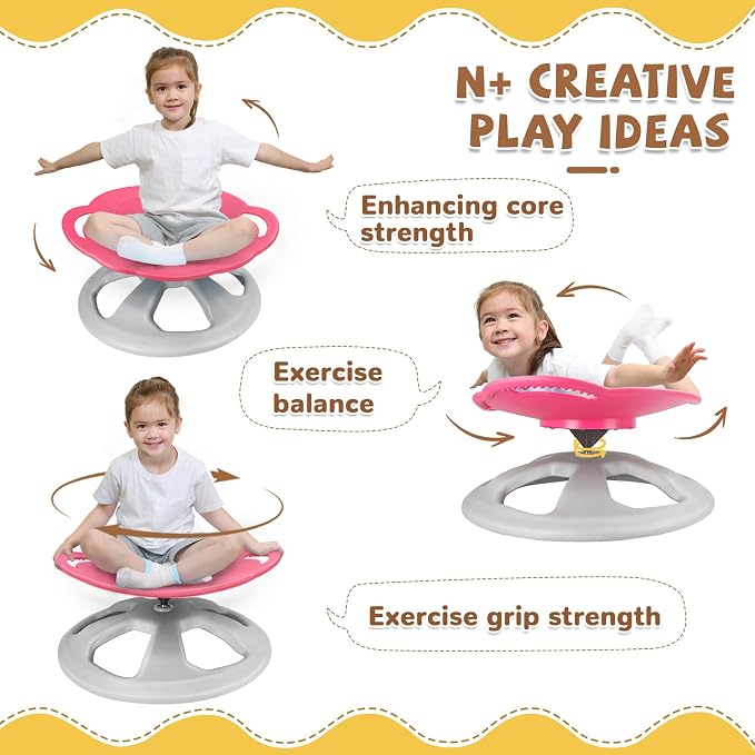 Zhenx Spinning Chair for Autistic Kids with Handles - Autism Sensory Toy | 220LBS Capacity Sensory Swivel Seat for ADHD Kids, Autism Sensory Products, Calming Gift Improve Focus & Body Balanc (Pink)