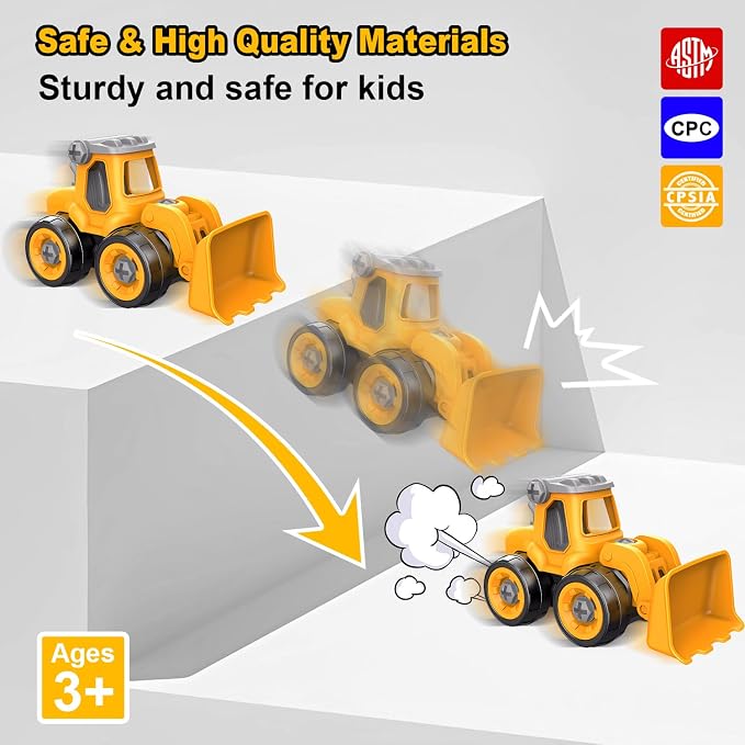 Take Apart Construction Truck Excavator Toys for Kids Ages 3-8, STEM Learning Building Toys with Electric Drill & Puzzle Play, Educational Engineering Birthday for Boys Kids Toddlers