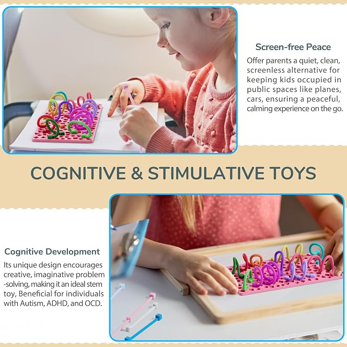 Sensory Activity Board for Kids Boys Girls, Fidget Toys for Stress Anxiety Autistic ADHD, Fidgets for Classroom Travel Airplane Toys for 3+ Year Old, Portable Travel Storage Box & 14 Strings