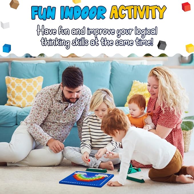 PIXMIX Pixel Building Art Kit for Kids Ages 5+ – STEM Toy for Boys & Girls, Creative Learning & Sensory Activity – 16x16 Board, 1000 Pieces, 200+ Multi-Level Challenges