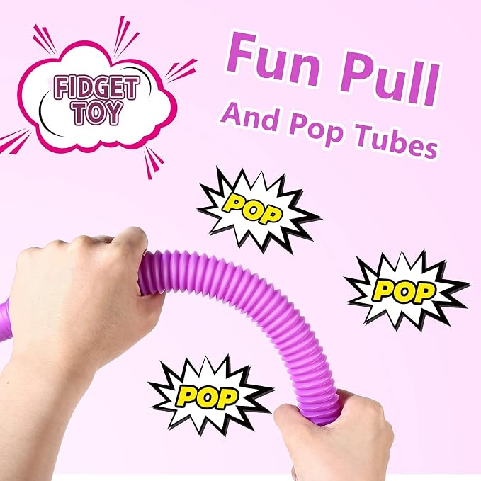 Large 8 Pcs Pop Tubes Sensory Fidget TubesToddler Toys | Party Favors with Autism Classroom Prizes Gifts Goodie Bag Stuffers Anxiety Stress Relief Toys for Kids Adults