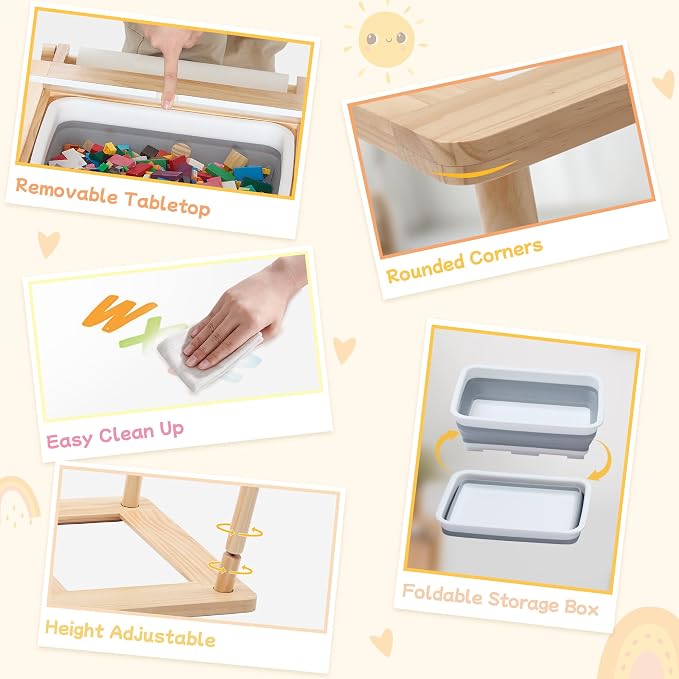 GITAWUSA Sensory Table and Chair for Toddlers 2-8, Wood Kids Activity Tables with Storage Bins, Toddler Play Table with Roll Holder for Drawing Paper, Kids Art Tables with Double-Sided Graffiti