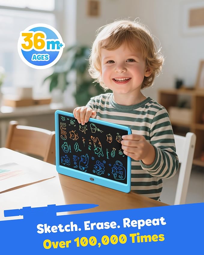 12 Inch LCD Writing Tablet for Kids, Coloring Drawing Pad, Mess Free Doodle Board, Airplane Travel Toys for Boys and Toddlers, Road Trip Essentials, Gifts for 3 4 5 6 7 8 Year Old Girls(Blue)