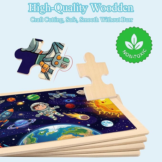 Wooden Puzzles Dinosaur Toys for Kids Ages 4-6, 4 Packs 24 Piece | Wooden Jigsaw Puzzles Preschool Educational Learning Toys Gifts for 3 4 5 6 Year Old Boys and Girls