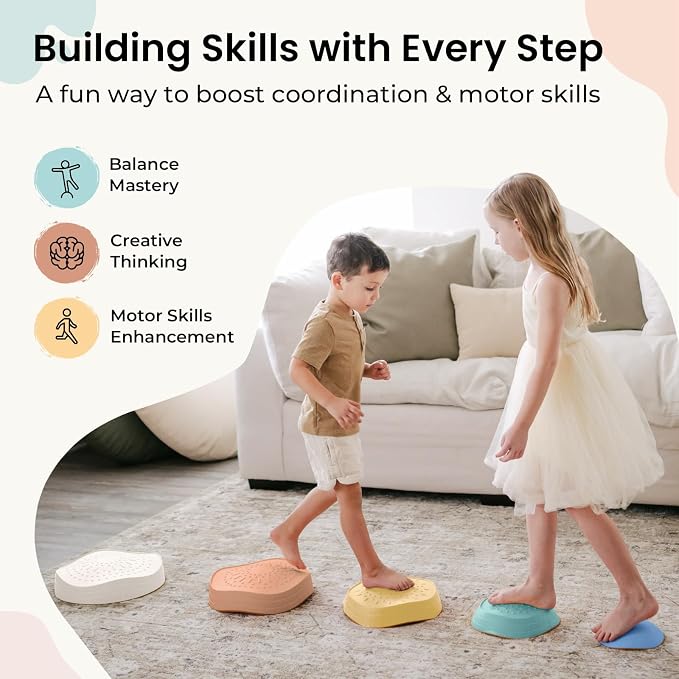 Tiny Land Stepping Stones for Kids, 5pcs Non-Slip Balance Toddler Toys | Sensory Stepping Stones for Toddlers 3-5 to Promote Balance, Coordination, and Active Play Skills Indoors or Outdoors